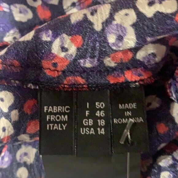 Derek Lam Silk Poppy Print Blouse Size 14 NWT – Raglan Tie‑Cuff Made in Italy - Picture 13 of 13